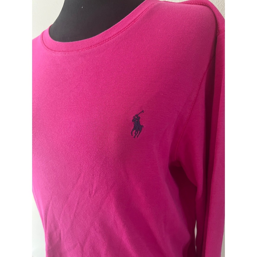 RALPH LAUREN SPORT Long Sleeve Ribbed Knit Top Women XL Pink Pony Logo Preppy - Picture 4 of 5